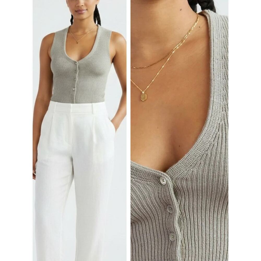 WILFRED Aritzia Anya Merino Wool Blend Knit Cropped Vest Sz 2XS Dusky Green